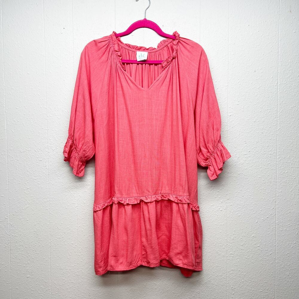 Shop The Mint Oversized Cotton Linen Dress Womens M Ruffle Boho Festival Beachy - Picture 2 of 14